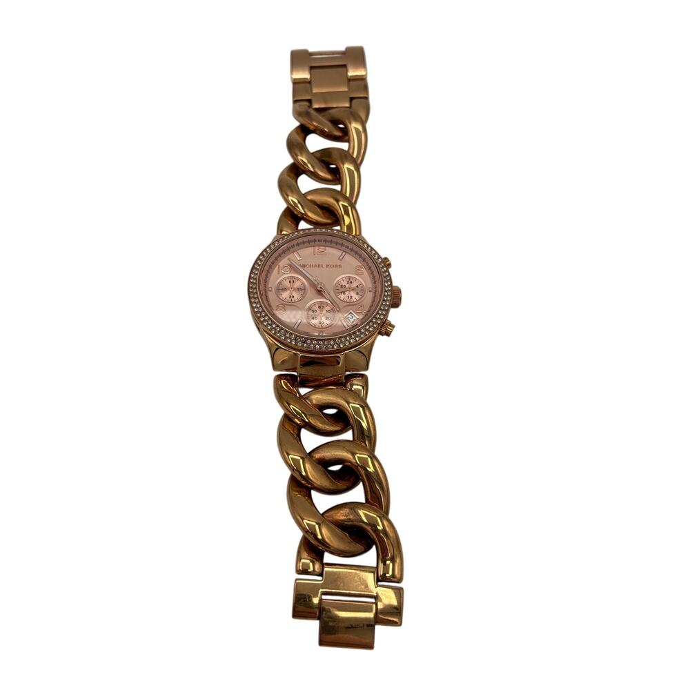 Michael Kors Wrist Watch MK3247 Chunky Statement Rose Gold rhinestones stainless